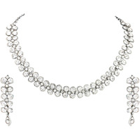 Atasi International Diamond/White Stones Necklace Jewellery Set - Designer Collection for Weddings, Parties, and Festivals  Rhodium White