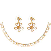 ZENEME Gold Plated American Diamond Necklace with Earrings Jewellery for Women & Girls (White)