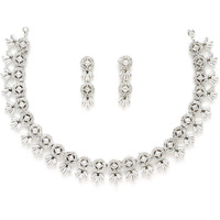 ZENEME Women American Diamond Studded Necklace With Earring Detailing Jewellery Set For Women and Girl (Rhodium)