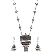 Shining Diva Fashion Latest Stylish Traditional Oxidised Silver Necklace Jewellery Set for Women (13118s)