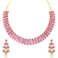 Atasi International Gold Plated Pink Stone Alloy Necklace with Earrings for Women - Jewellery Set for Party, Wedding, Engagement