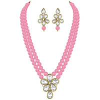 I Jewels 18k Gold Plated Traditional Kundan & Pearl Studded Necklace Jewellery Set For Women (ML311Pi)