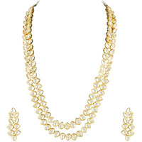 Peora Kundan Long Necklace Set with Earring for Women Girls, White