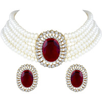 I Jewels Gold Plated Traditional Stone Studded Pearl Choker Necklace Jewellery Set For Women/Girls (ML316M)