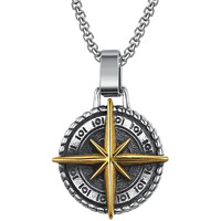 Fashion Frill Stylish Silver Chain Pendant For Men Round Pendant Cross Compass Necklace Chain For Men Boys Mens Jewellery Pendant Necklace Accessories