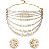 Shining Diva Fashion Latest Stylish Design Fancy Multilayer Pearl Choker Necklace Jewellery Set for Women (15863s)