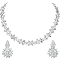 Atasi International Silver Plated Crystal Ad Womens Diamond Necklace Jewelry Set With Earrings - Jewellery Collection For Weddings, Parties, And Festivals (R5592)