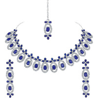 Atasi International Silver Plated Blue Kundan Crystals AD Diamond Necklace Jewellery Set for Women, Girls (RB5448)