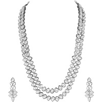 Peora Silver Plated Kundan Long Necklace Set with Earring for Women Girls