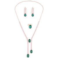 ZAVERI PEARLS Green Dazzling Contemporary Necklace Earring & Ring Set For Women-ZPFK14400