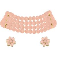 Peora Faux Pearl Beaded Choker Necklace with Stud Earrings Traditional Jewellery Set For Women & Girls (Peach)