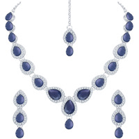 Atasi International Silver Plated Purple Kundan Stylish Jewellery Set For Womens With Earrings And Maang Tikka (Rpu1784)