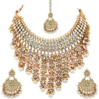 Shining Diva Fashion Latest Stylish Choker Traditional Pearl Kundan Necklace Jewellery Set for Women (White)(12269s), One