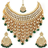 Shining Diva Fashion Latest Stylish Choker Traditional Pearl Kundan Necklace Jewellery Set for Women (Geen)(12270s), One