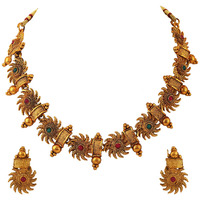 Shining Diva Fashion Latest Stylish Fancy Choker Traditional Necklace Jewellery Set for Women (12302s), Golden