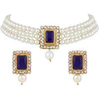 Shining Diva Fashion Latest Stylish Choker Traditional Pearl Necklace Jewellery Set for Women (Blue)(A12687s), One