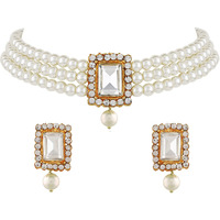 Shining Diva Fashion Latest Stylish Choker Traditional Pearl Necklace Jewellery Set for Women (White)(A12287s)