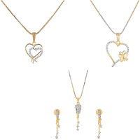 ZENEME Heart Shape Ad and Gold Plated Big Size Pendant Necklace Set for Women & Girls Set of 3 (Design 6)