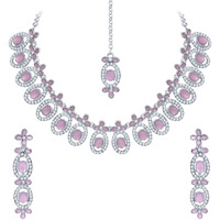 Atasi International Silver Plated Light Purple Kundan Crystals AD Diamond Necklace Jewellery Set for Women, Girls (RLP5448)