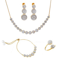 ZENEME Jewellery Set for Women American Diamond Combo of Necklace Set with Earrings, Bracelet and Ring for Girls and Women (Silver)