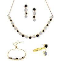 ZENEME American Diamond Traditional Stylish Fashion Jewellerry Combo of Necklace Pendant Set With Ring Bracelet Earring for Women and Girls (Black)