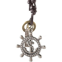 Young & Forever Gift Men-Tastic Collection Boho Bohemian Vintage Antique Anchor Rudder Pendant Adjustable Leather Cord Mens Necklace for Men Women
