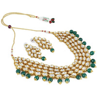 Shining Diva Fashion Green Kundan Stylish Necklace Set for Women Wedding Traditional Jewellery Set with Earrings for Women and Girls (9837s)