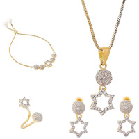 ZENEME Jewellery Set for Women American Diamond Star Shaped Necklace Set with Earrings, Bracelet and Ring Jewellery for Girls and Women