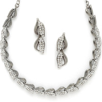 ZENEME Women American Diamond Studded Intrcately Designed Leaf Shaped Necklace With Earring Jewellery Set For Women and Girl (Style 3)