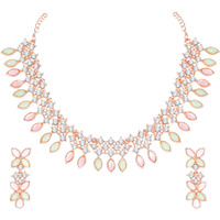 Atasi International Gold Plated Mint Pink & Green Crystals AD Diamond Jewellery Necklace Set for Women (MPG5775)