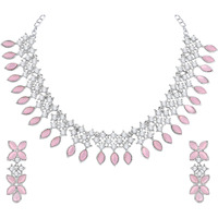 Atasi International Silver Plated Mint Pink Crystals AD Diamond Jewellery Necklace Set for Women (RMP5775)