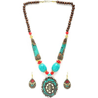 Shining Diva Fashion Latest Stylish Traditional Tibetan Pendant Necklace Oxidised Jewellery Set for Women (15541s)