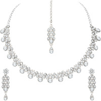 Atasi International Silver Plated Austrian Diamond Necklace with Earrings & Maang Tikka - Jewellery Set for Weddings, Parties and Festivals For Women (R5629)