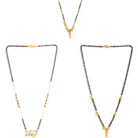ZENEME Sparkling Gold Plated Wedding Jewellery American Diamond Solitaire Mangalsutra Tanmaniya Combo For Women (Combo 09)