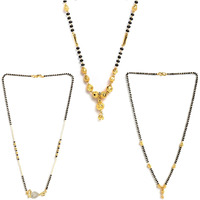 ZENEME Sparkling Gold Plated Wedding Jewellery American Diamond Solitaire Mangalsutra Tanmaniya Combo For Women (Combo 01)