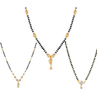 ZENEME Sparkling Gold Plated Wedding Jewellery American Diamond Solitaire Mangalsutra Tanmaniya Combo For Women (Combo 16)