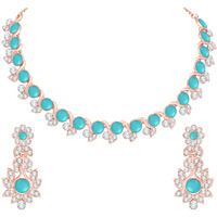 Atasi International Mint Blue Color Crystals Gold Plated Necklace Jewellery Set with Earrings for Women Ideal for Party, Wedding, Festivals (MB5764)