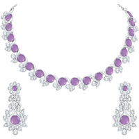 Atasi International Purple Silver Plated Crystal Necklace Jewellery Set with Earrings for Women Ideal for Party, Wedding, Festivals (RPU5764)
