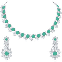 Atasi International Mint Green Silver Plated Crystal Necklace Jewellery Set with Earrings for Women Ideal for Party, Wedding, Festivals (RGN5764)