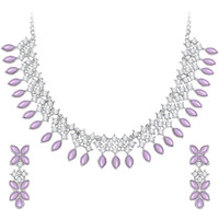 Atasi International Purple Silver Plated Crystal Necklace Jewellery Set with Earrings for Women Ideal for Party, Wedding, Festivals (RPU5775)