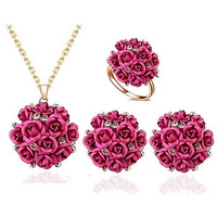 YouBella Jewellery Stylish Gold Plated Floral Necklace Jewellery Set with Earrings and Ring for Women and Girls (Pink)