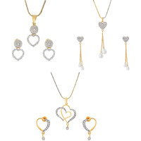 ZENEME Heart Shape Ad and Gold Plated Big Size Pendant Necklace Set for Women & Girls Set of 3 (Design 4)