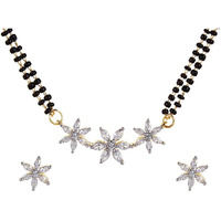 YouBella Jewellery Gold Plated American Diamond Mangalsutra for women Pendant Necklace for women traditional with Chain and Earrings For Girls and Women