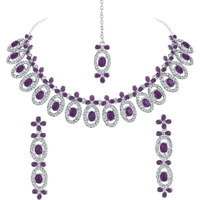 Atasi International Silver Plated Purple Kundan Crystals AD Diamond Necklace Jewellery Set for Women, Girls (RPU5448)