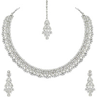 Atasi International Diamond Collection by Designer Collection American Diamond Jewellery Set for Women (SILVER) (R2004)