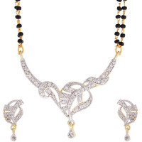 ZENEME Mangalsutra Gold Plated American Diamond Studded Tanmaniya Nallapusalu With Earrings Jewellery For Women (Style 10)