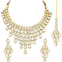 Peora Gold Plated Kundan Choker Necklace with Earring Maang Tikka Traditional Jewellery Set for Women