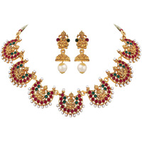 Shining Diva Fashion Latest Temple Design Necklace Set for Women Traditional Choker Gold Plated Jewellery Set for Women (Multicolor) (10653s)
