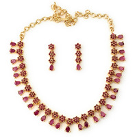 Sasitrends Traditional Micro Gold Plated American Diamond Stone Studded Designer Necklace Jewellery Set for Women & Girls