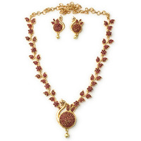 Sasitrends Traditional Micro Gold Plated American Diamond Stone Studded Designer Necklace Jewellery Set for Women & Girls